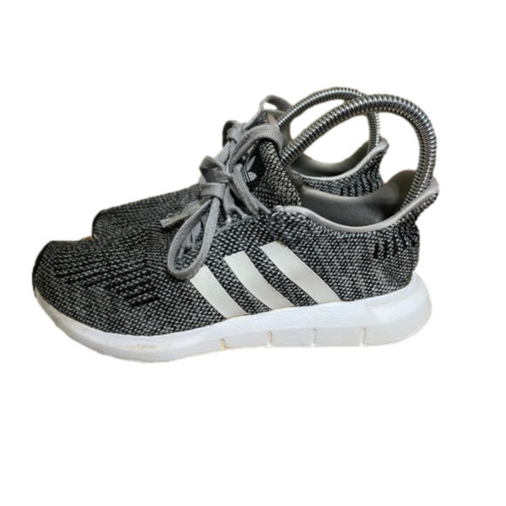 Adidas black, white, gray woven knit running shoes, sneakers, trainers size 5.5